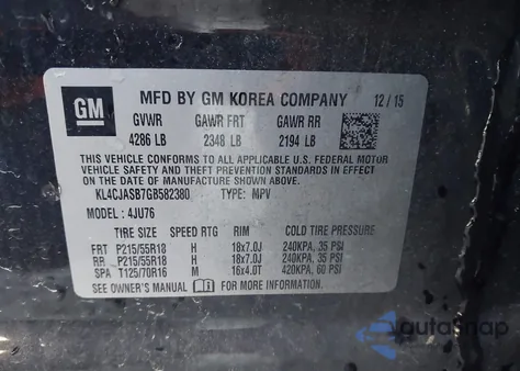 2016 Buick Encore z USA, uszkodzony, nr VIN KL4CJASB7GB582380